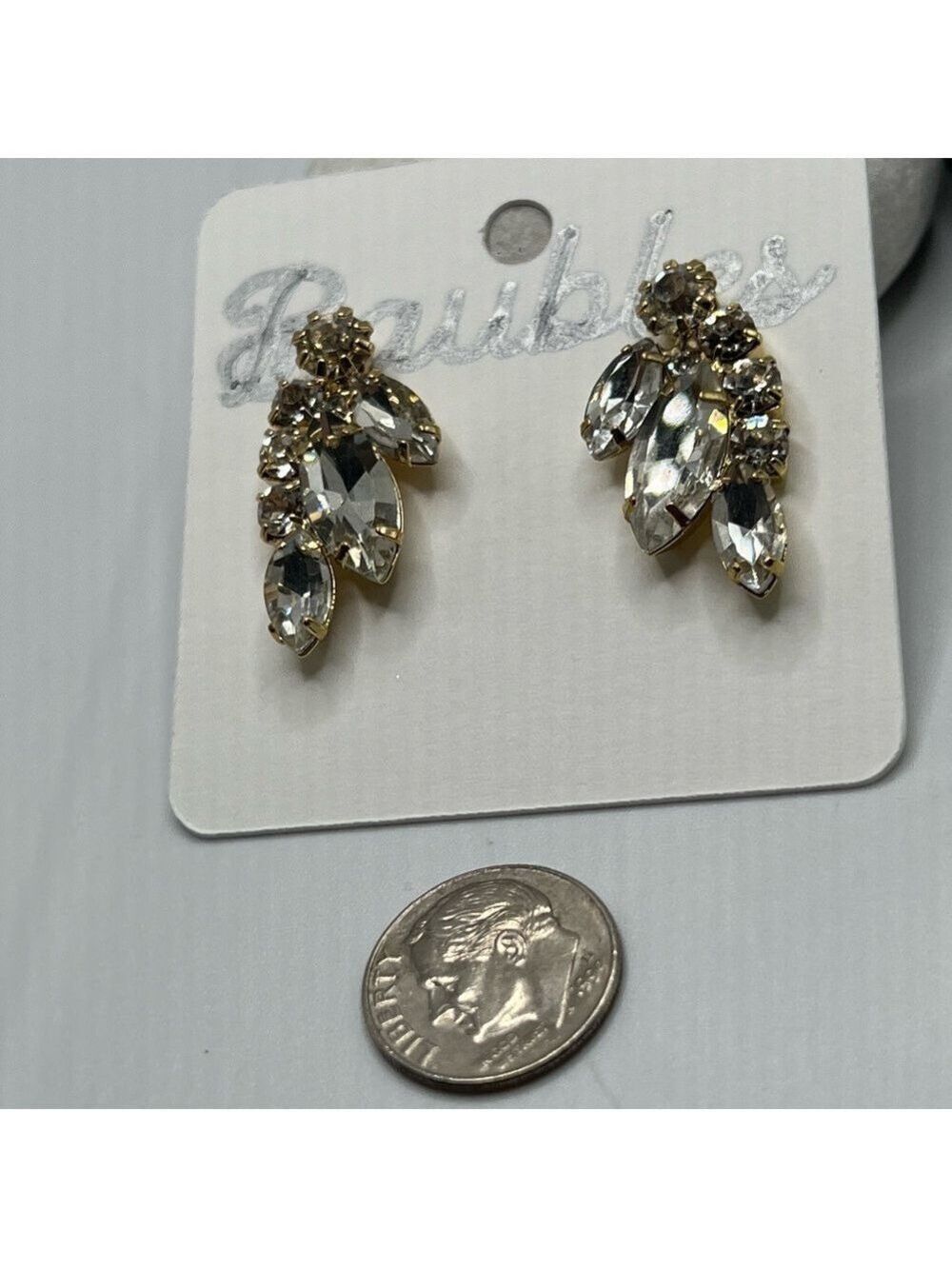 Gold and Silver Cluster Earrings with Gemstone Design - Picture 7 of 9